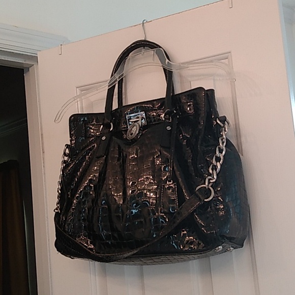 Michael Kors Hamilton Croc Embossed Patent Leather Bag Purse - Picture 17 of 17